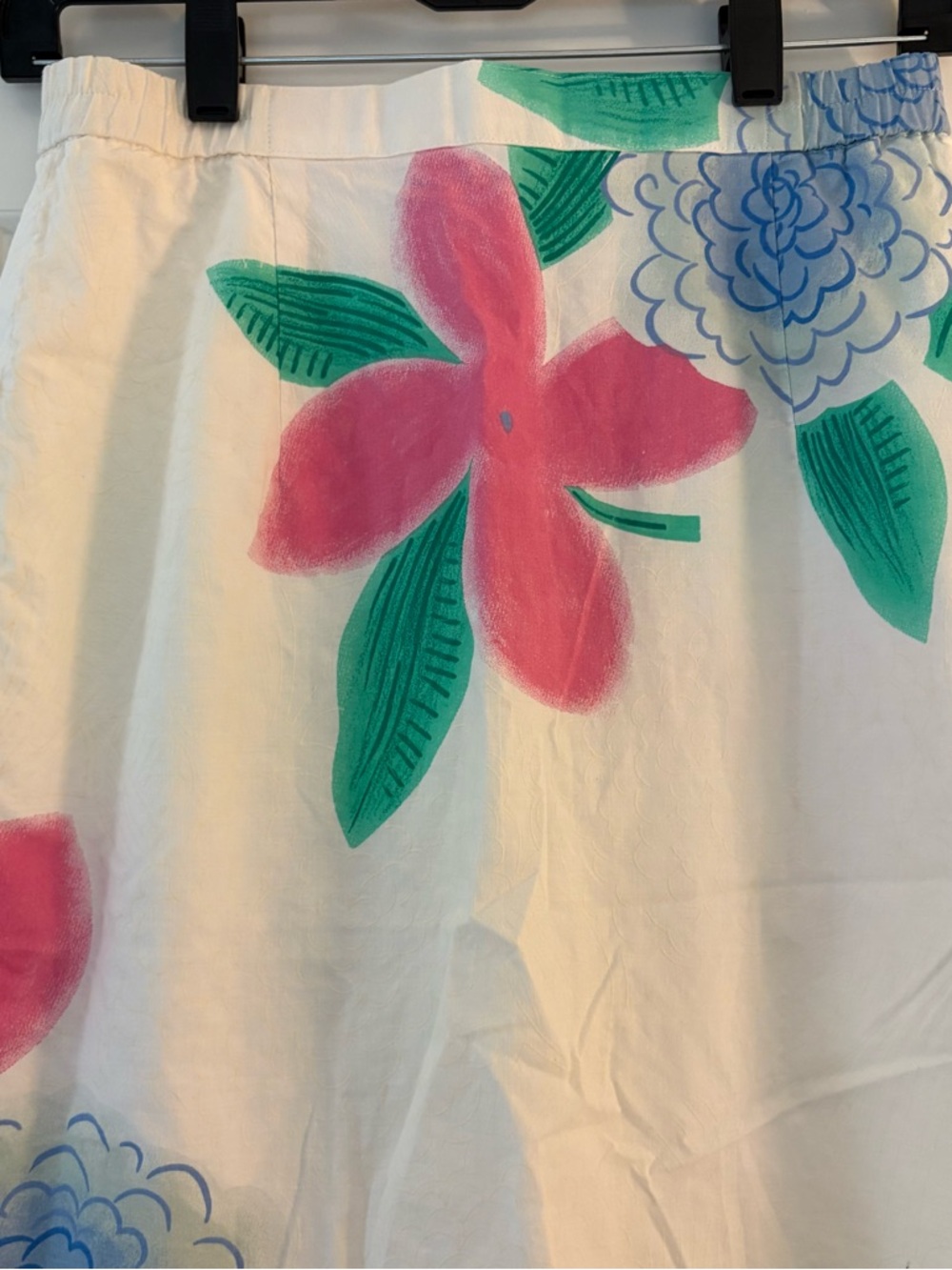 White Floral with Pink & Blue Blooms Pencil Midi Skirt - Picture 4 of 8